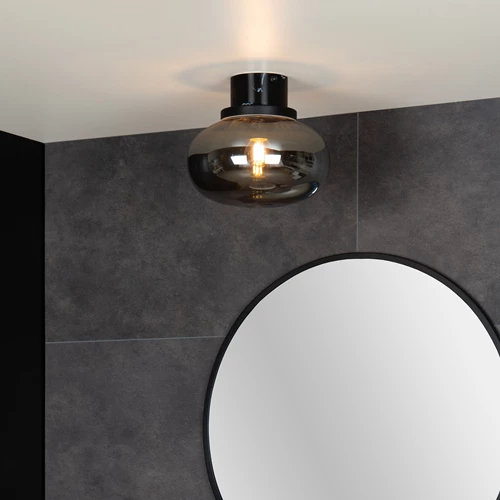 Lucide LORENA - Plafonnière Badkamer - Ø 23 cm - 1xE27 - IP44 - Fumé - sfeer 1
